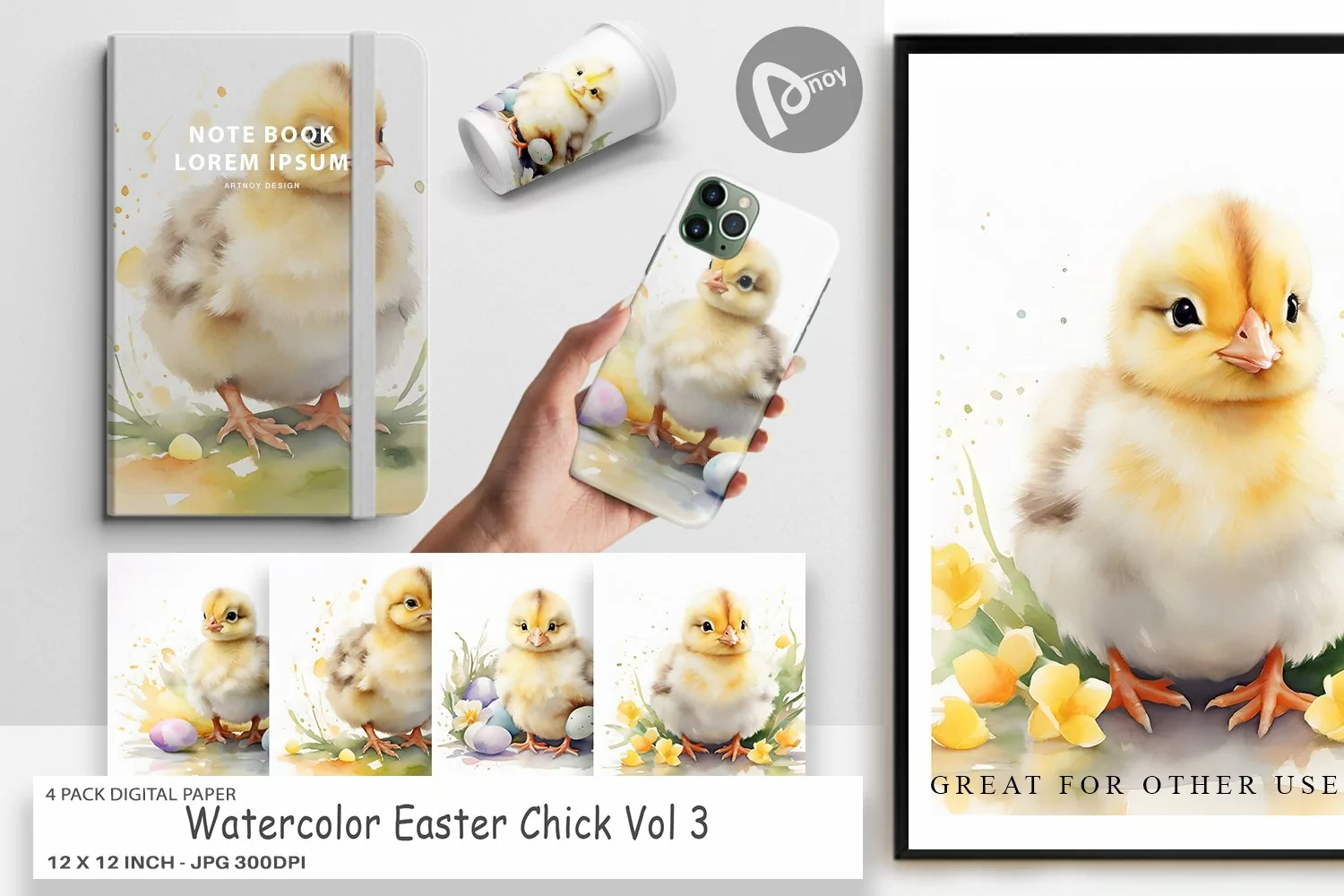 Digital Paper Watercolor Easter Chick product image 1