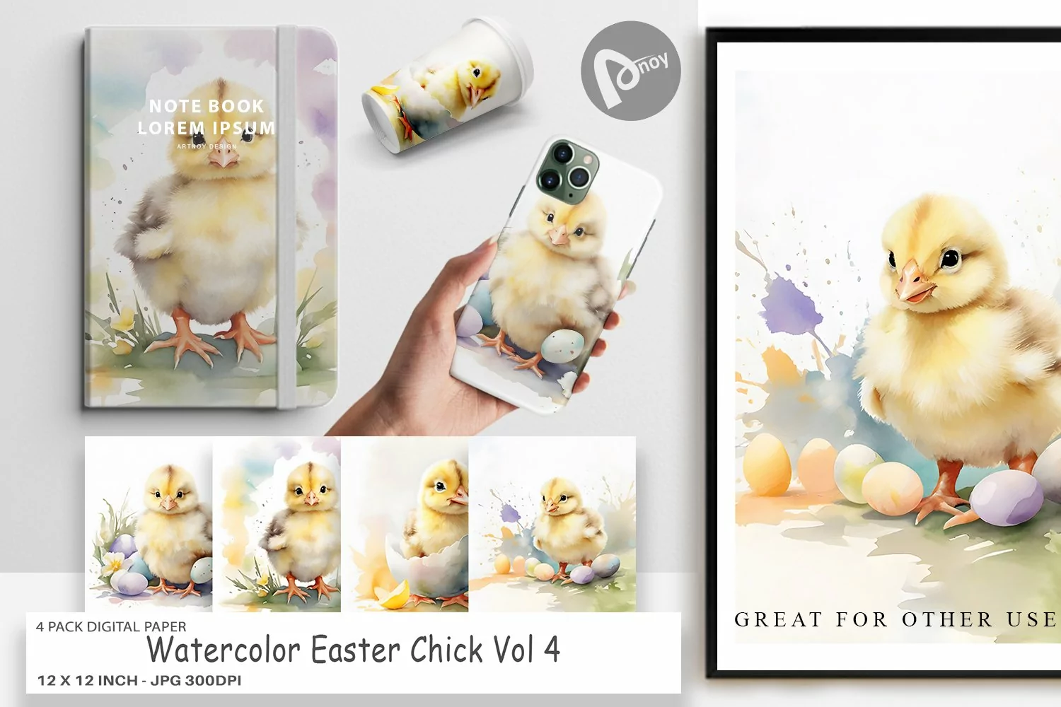 Digital Paper Watercolor Easter Chick product image 1