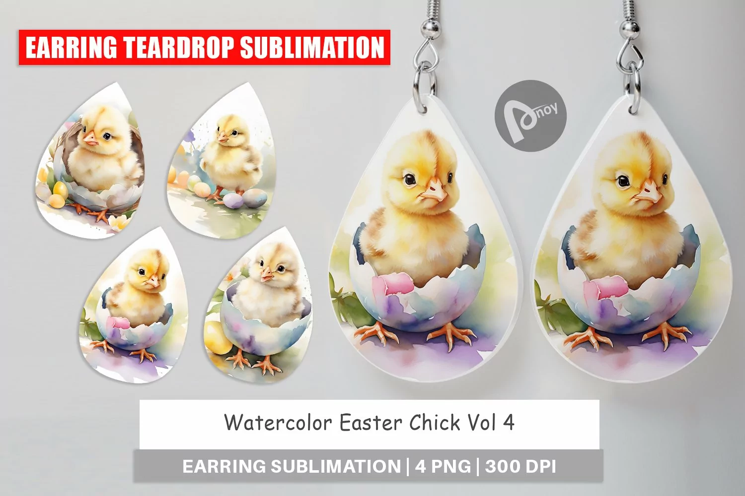 Earring Teardrop Watercolor Easter Chick product image 1