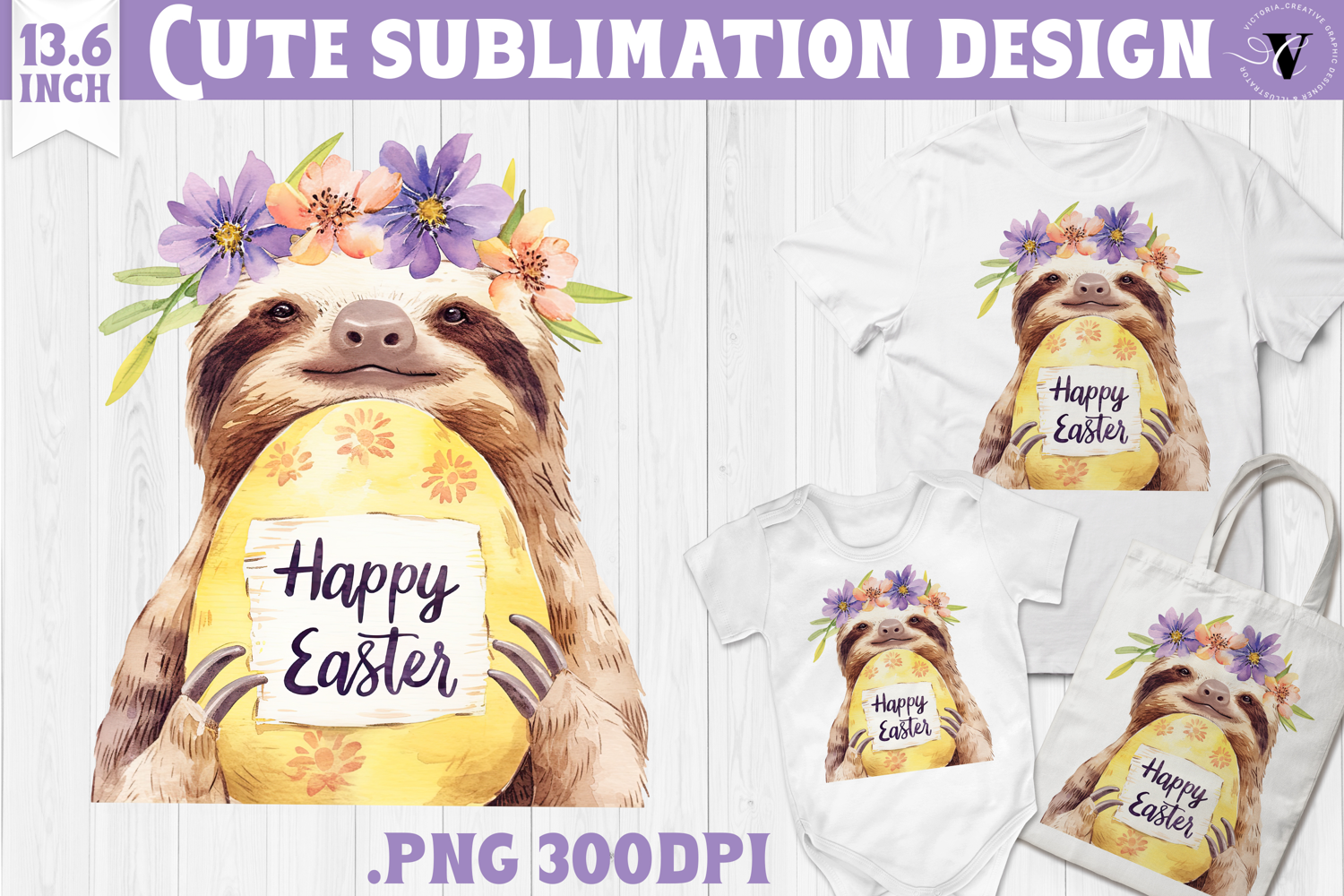 Watercolor Sloth | Easter clipart | Happy Easter product image 1