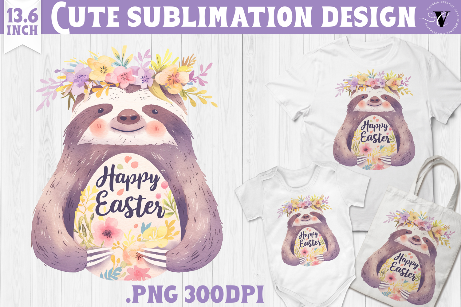 Watercolor Sloth | Easter clipart | Happy Easter product image 1