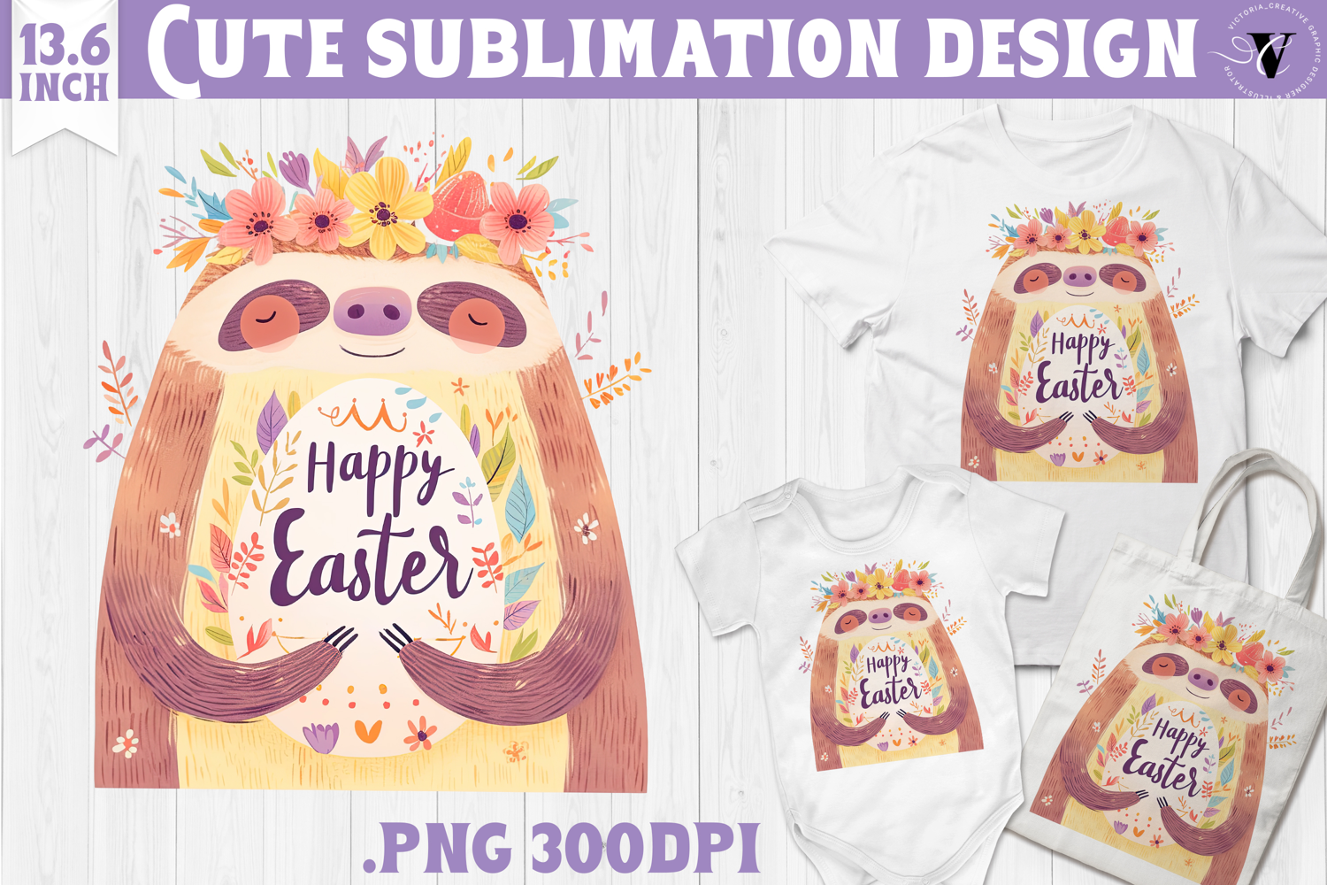 Watercolor Sloth | Easter clipart | Happy Easter product image 1