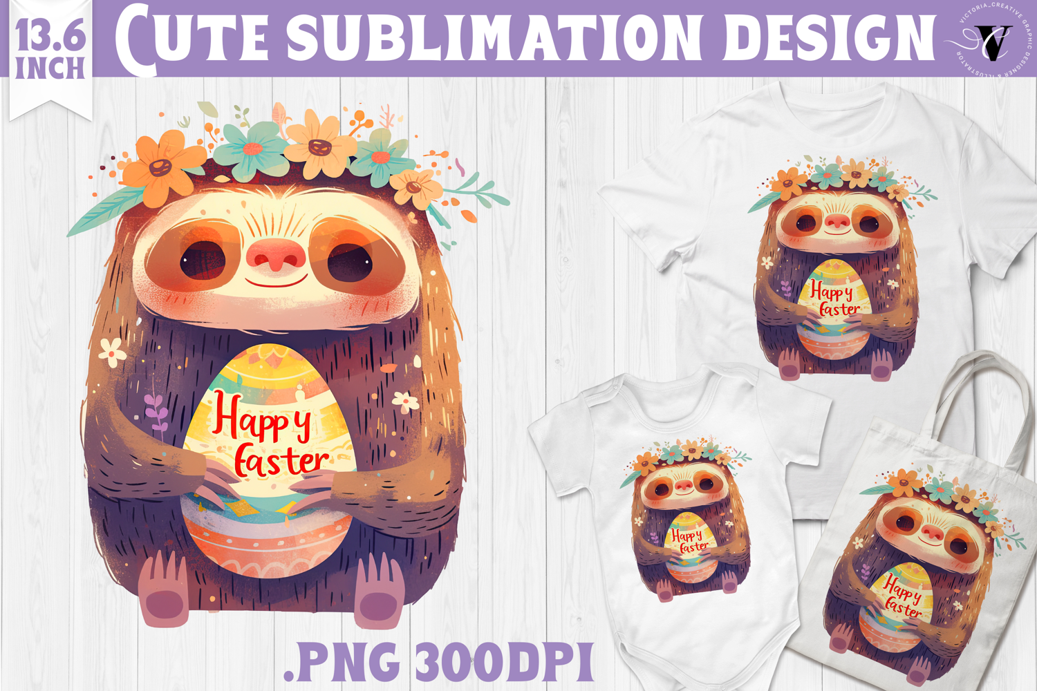 Watercolor Sloth | Easter clipart | Happy Easter product image 1