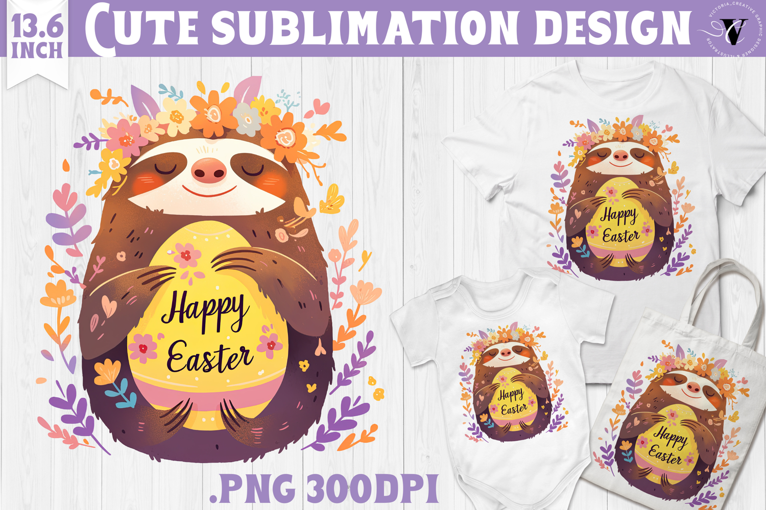 Watercolor Sloth | Easter clipart | Happy Easter product image 1