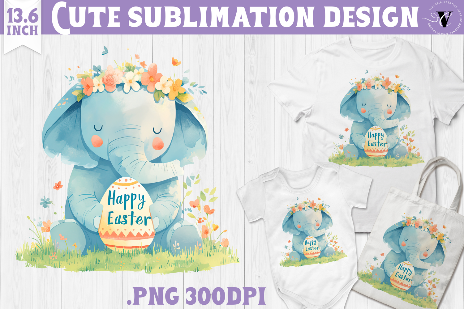 Watercolor Elephant | Easter clipart | Happy Easter product image 1