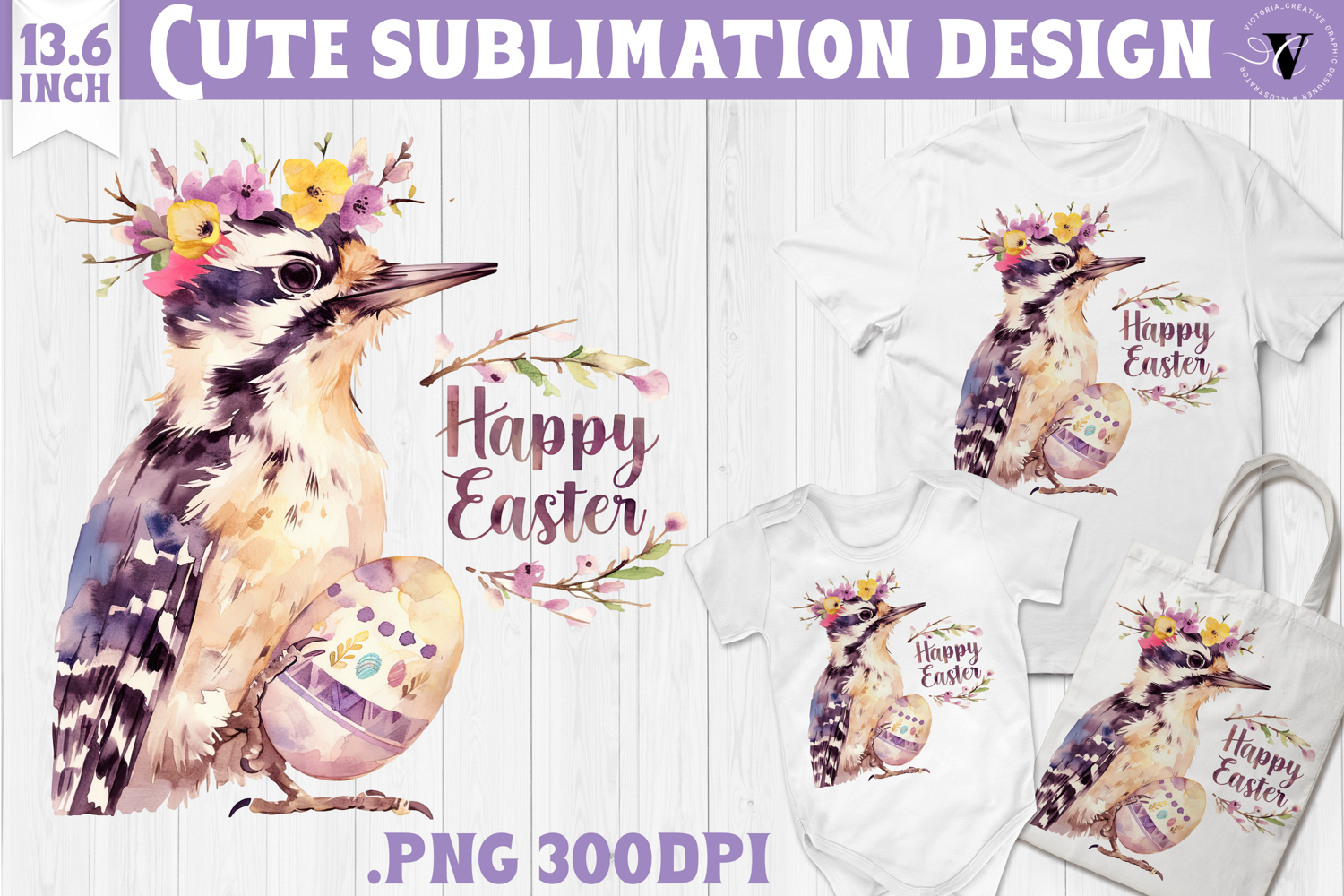 Watercolor Woodpecker | Easter clipart | Happy Easter product image 1