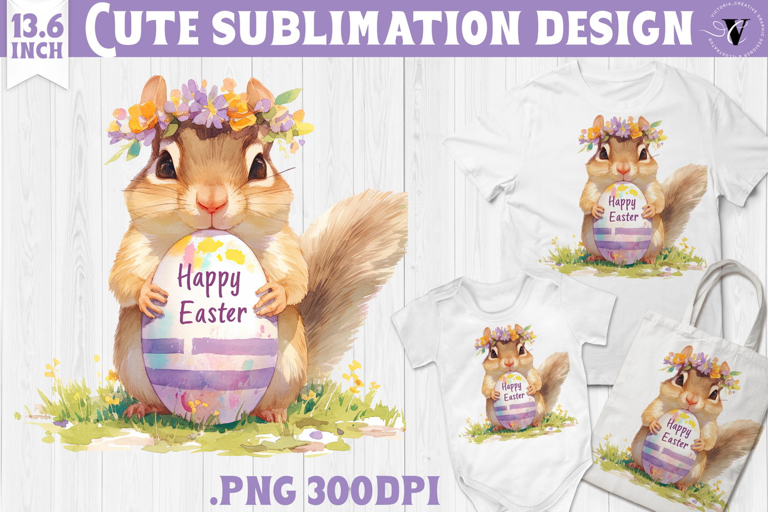 Watercolor Chipmunk | Easter clipart | Happy Easter product image 1