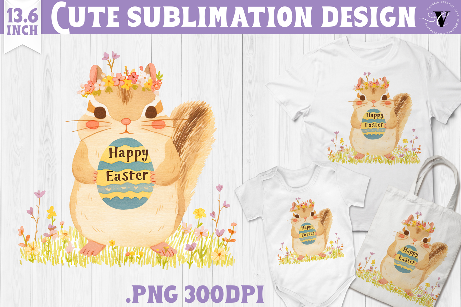 Watercolor Chipmunk | Easter clipart | Happy Easter product image 1