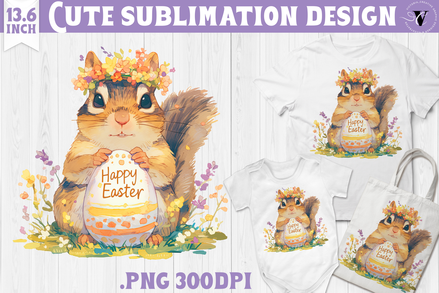 Watercolor Chipmunk | Easter clipart | Happy Easter product image 1