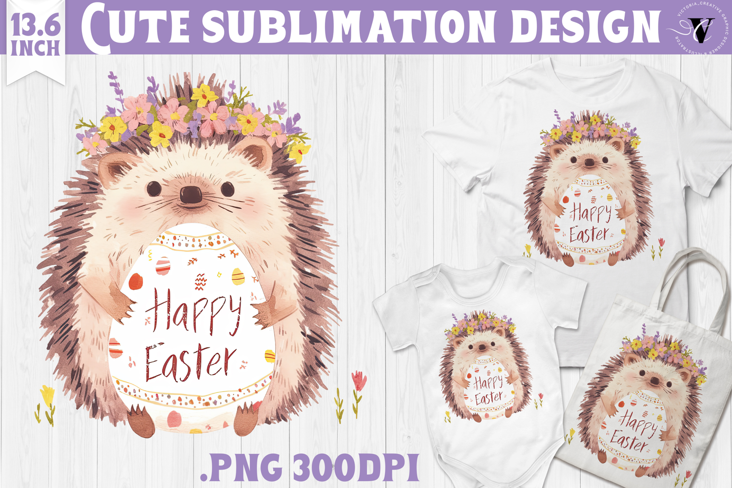 Watercolor Hedgehog | Easter clipart | Happy Easter product image 1