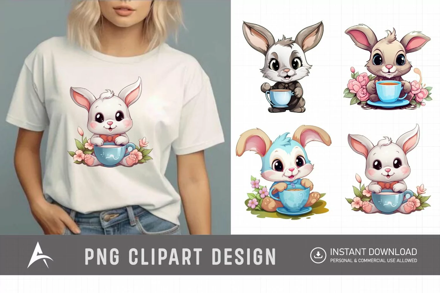 Watercolor Easter Day Bunny Clipart product image 1