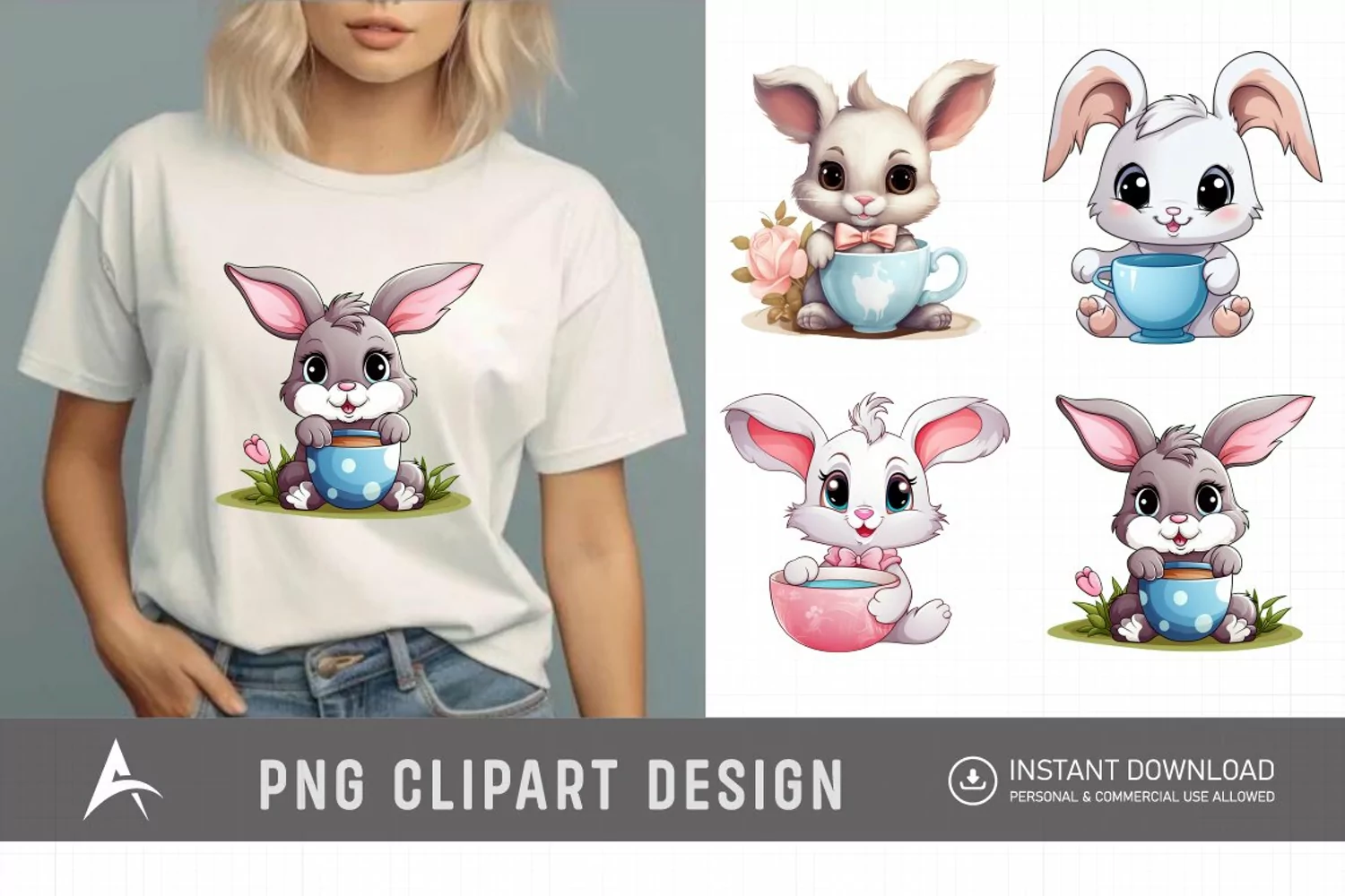 Watercolor Easter Day Bunny Clipart product image 1