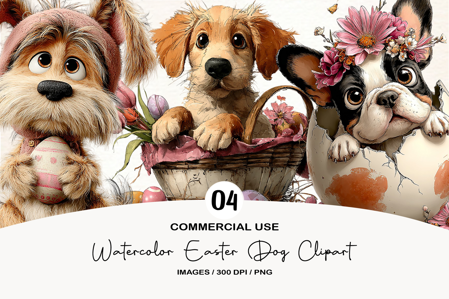 Watercolor Easter Dog Clipart product image 1