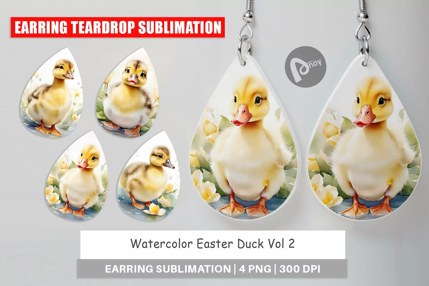 Earring Teardrop Watercolor Easter Duck product image 1