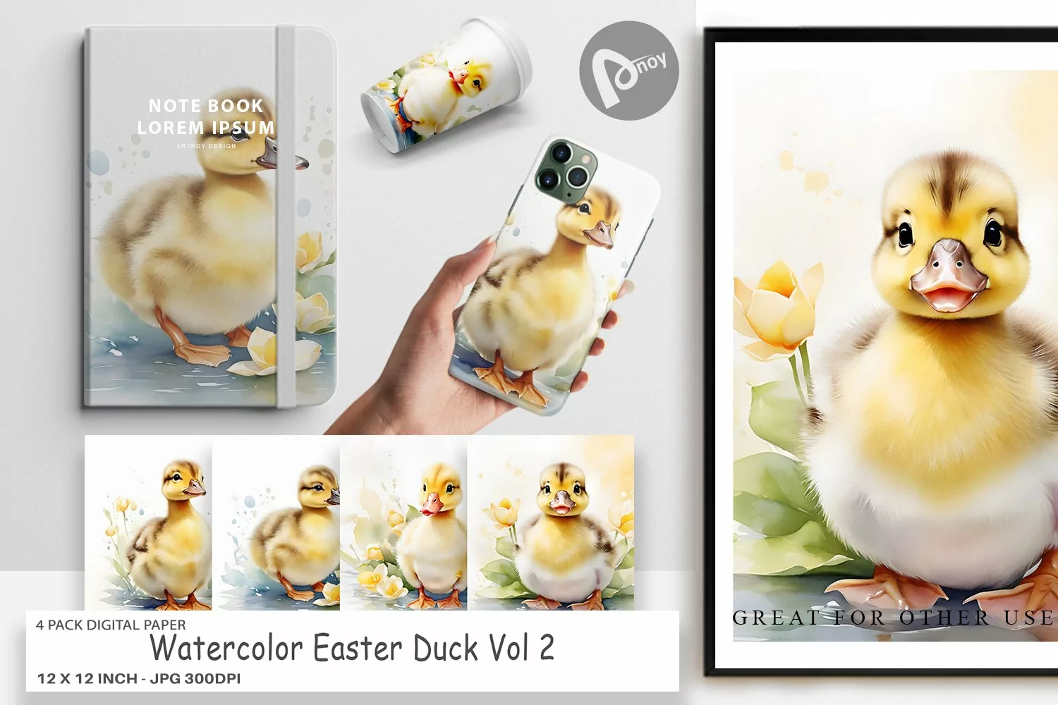 Digital Paper Watercolor Easter Duck product image 1