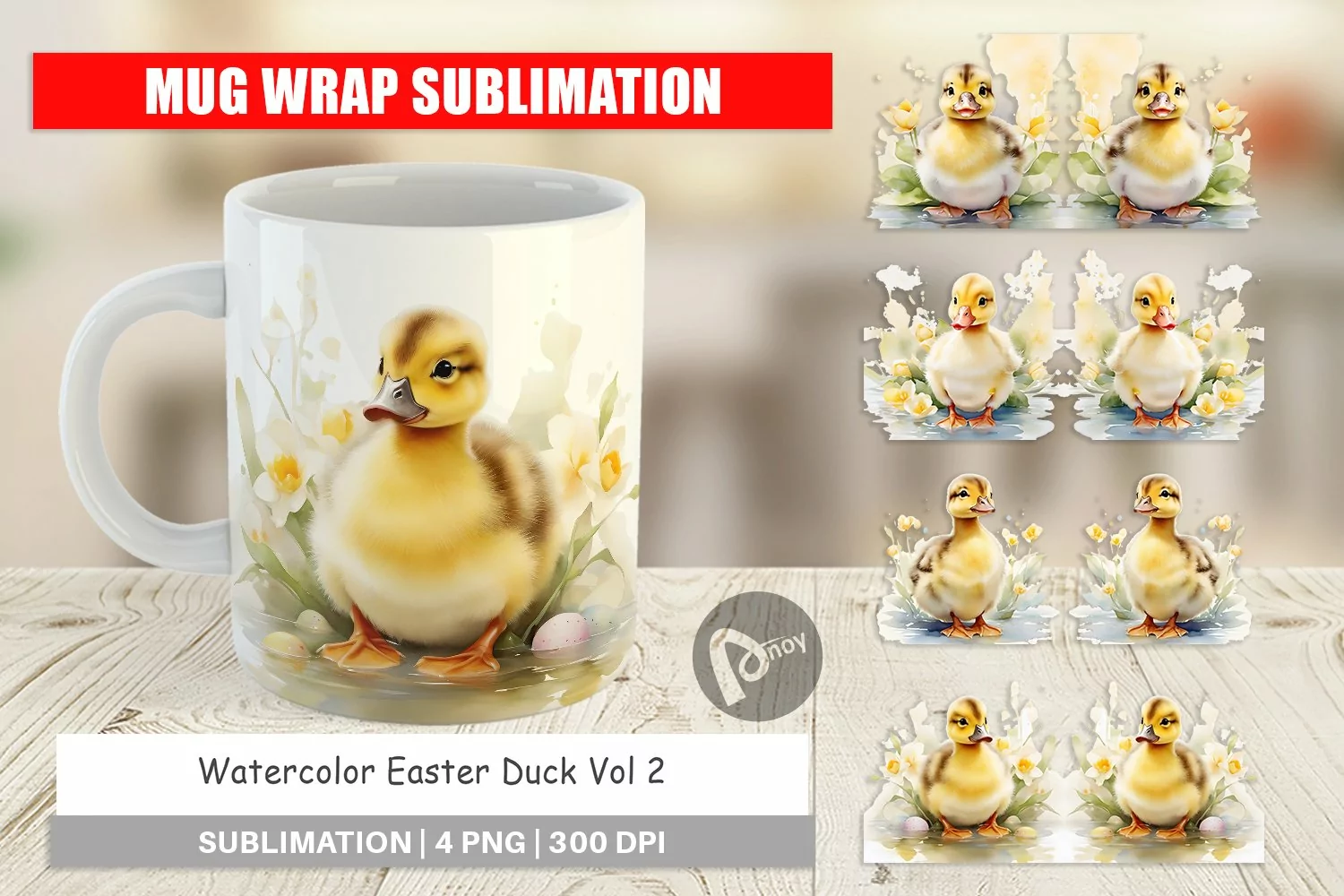 Mug Wrap Design Watercolor Easter Duck product image 1