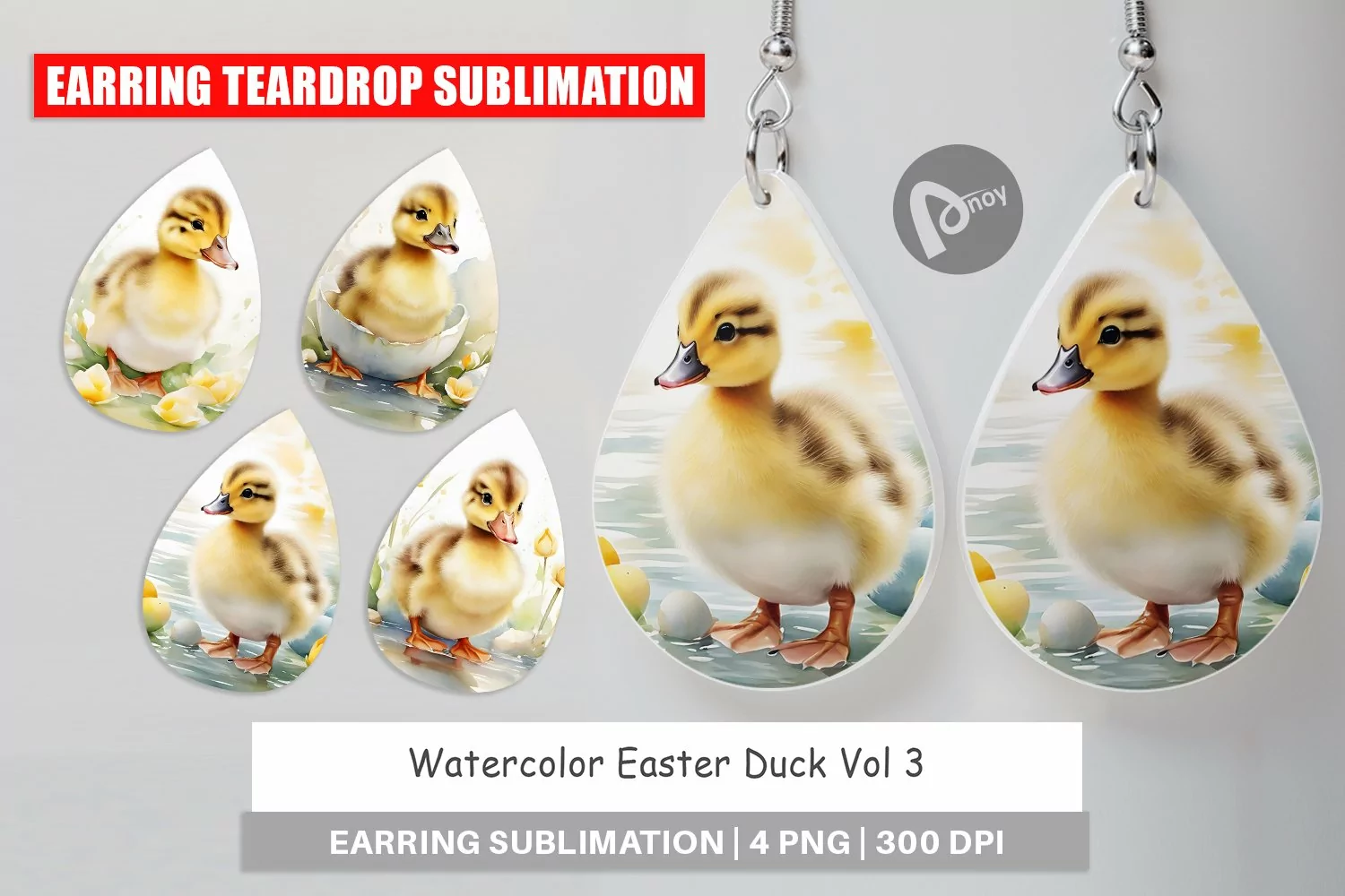 Earring Teardrop Watercolor Easter Duck product image 1