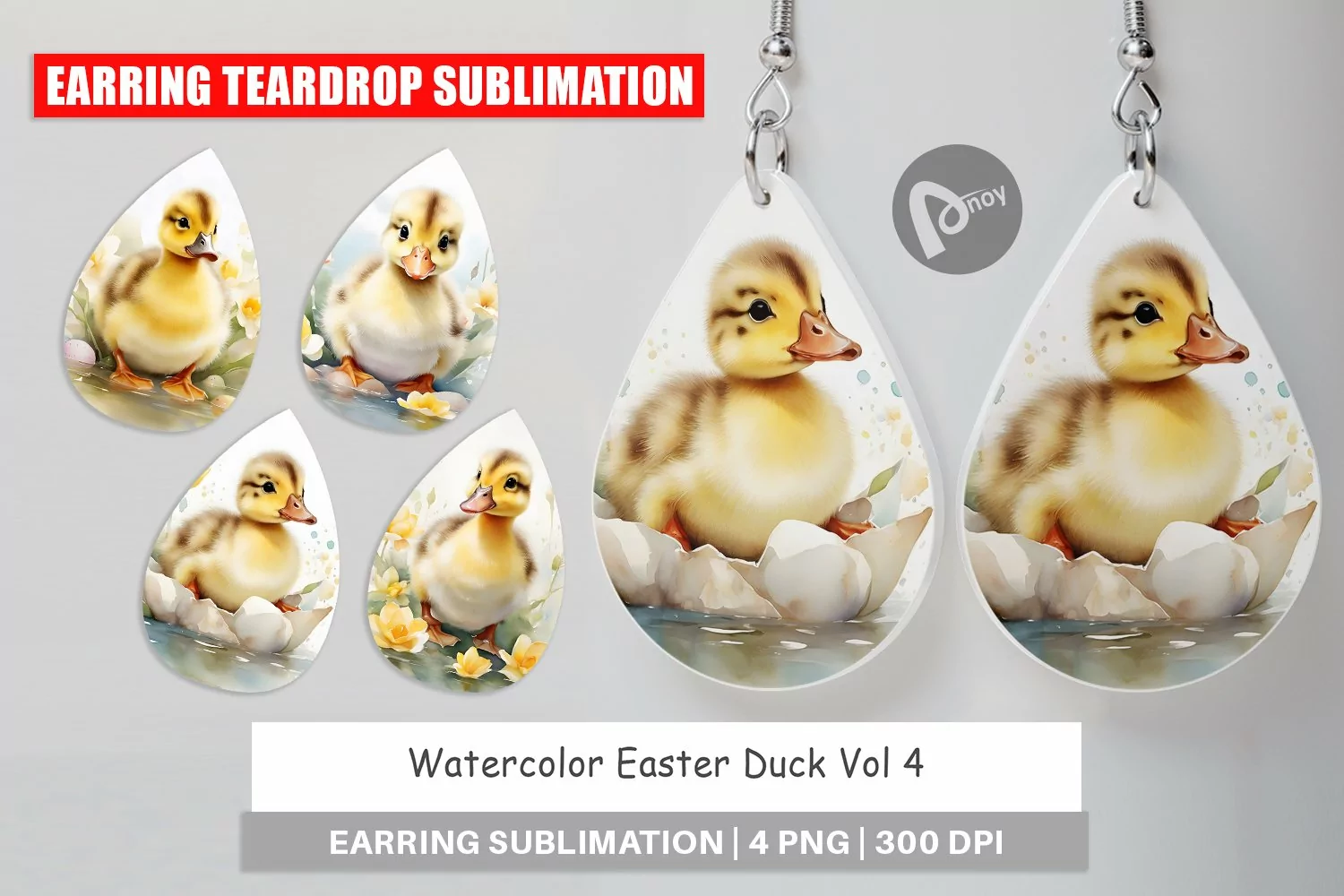 Earring Teardrop Watercolor Easter Duck product image 1