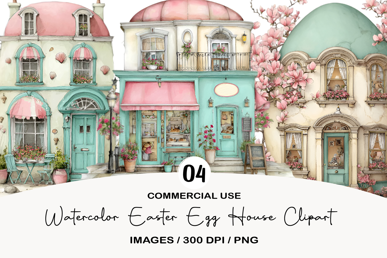Watercolor Easter Egg House Clipart product image 1