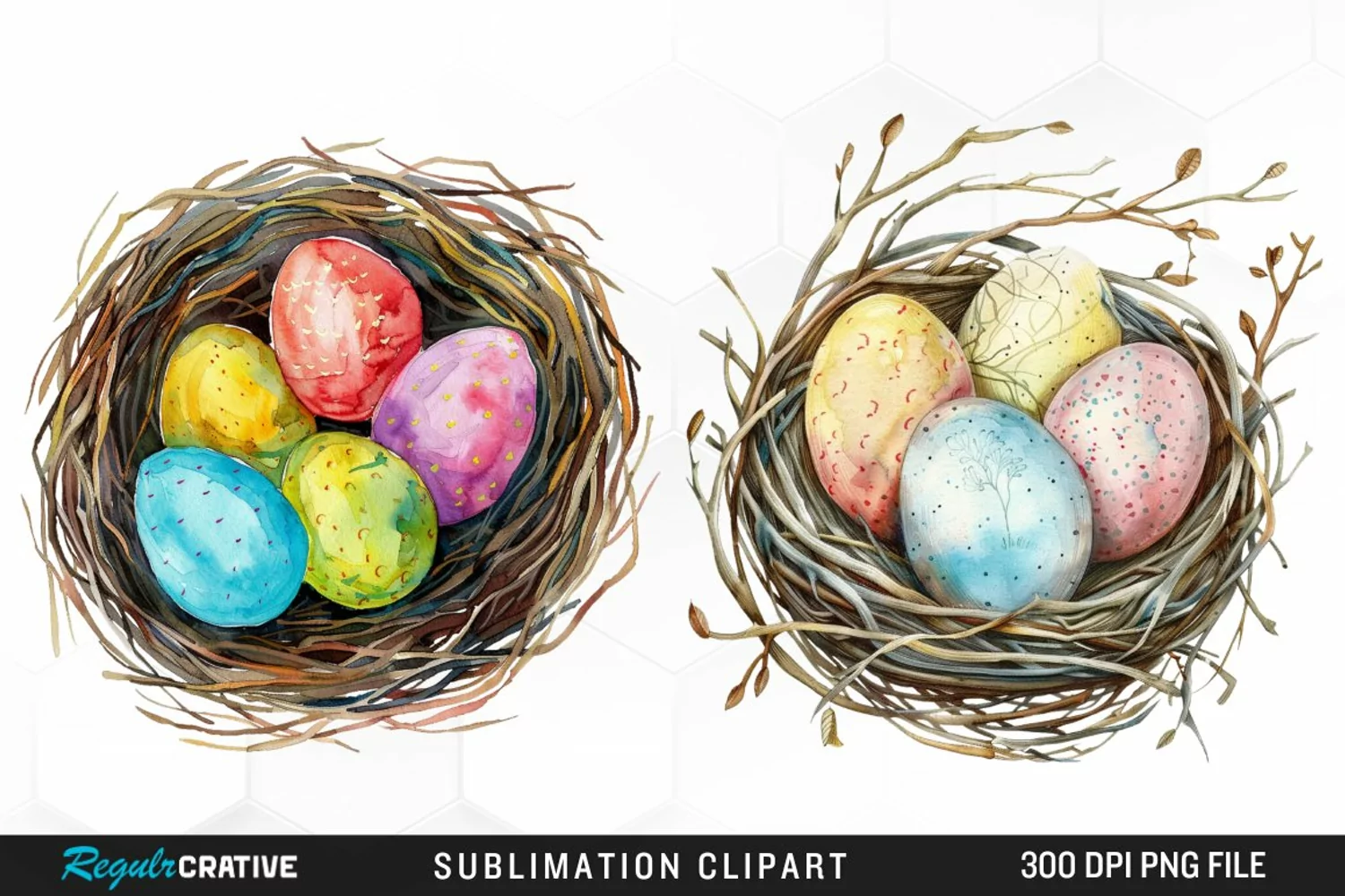 Watercolor Easter Egg In Nest Graphic Clipart product image 1