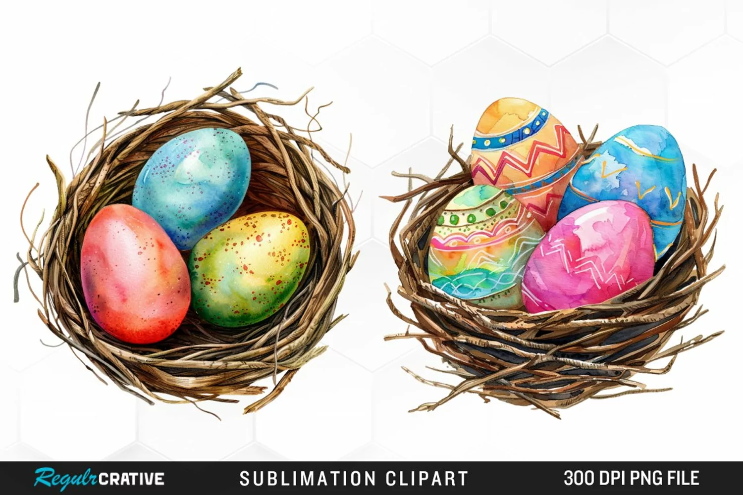 Watercolor Easter Egg In Nest Artwork Clipart product image 1