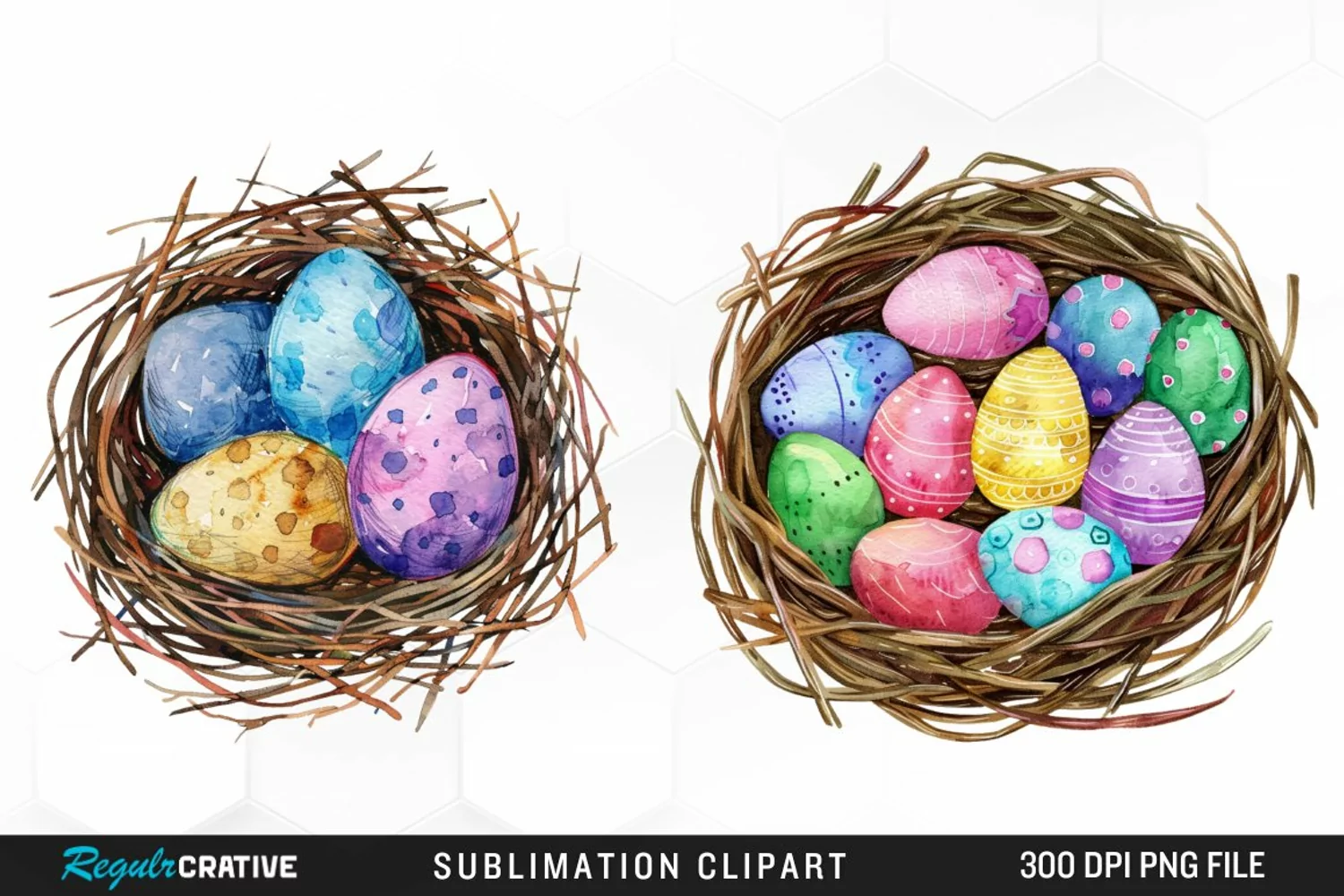 Watercolor Easter Egg In Nest Artwork Clipart product image 1