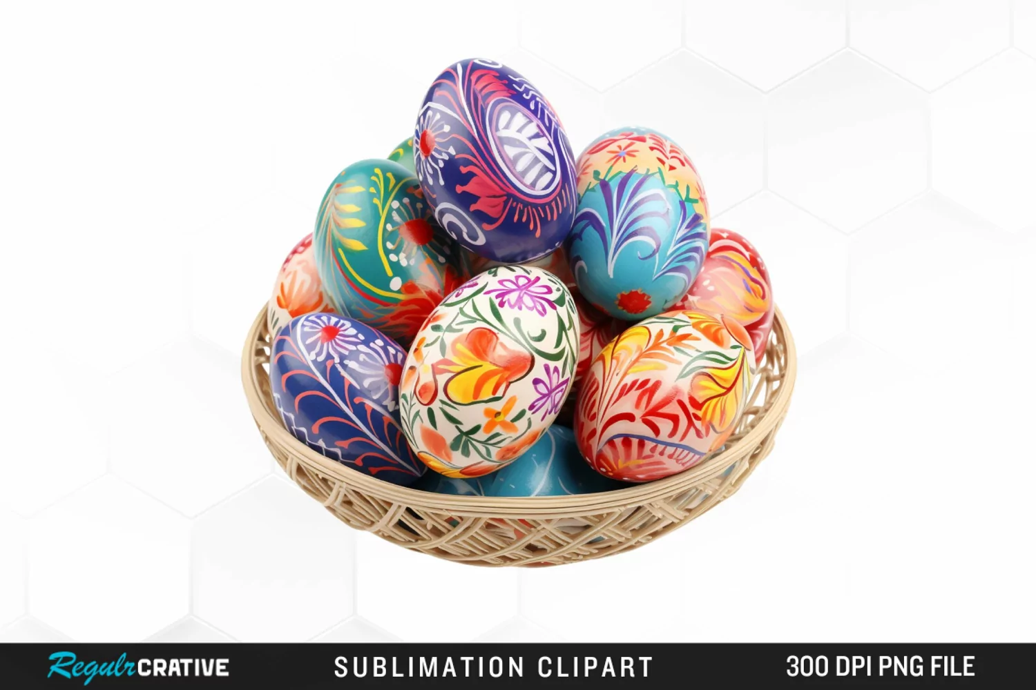 Watercolor Easter Eggs Basket Graphics Clipart product image 1