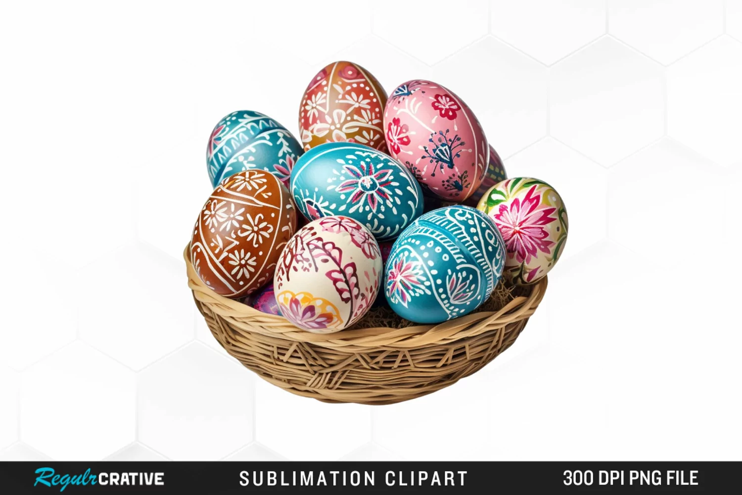 Watercolor Easter Eggs Basket Fun Clipart product image 1