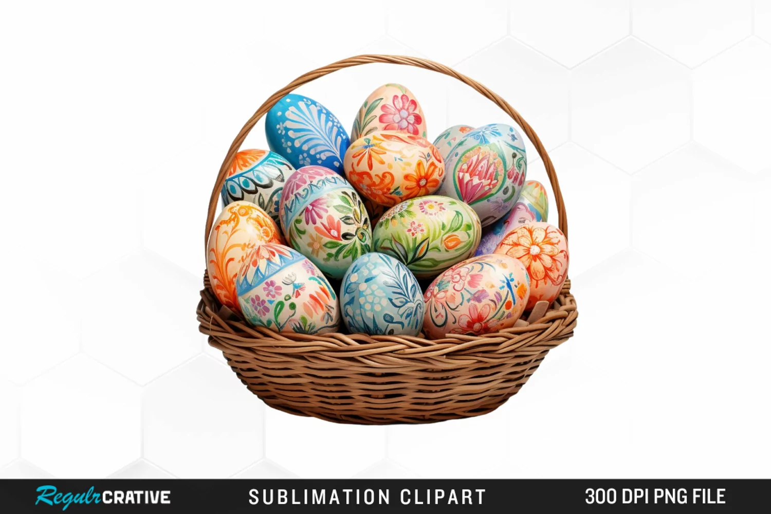 Watercolor Easter Eggs Basket Graphics Clipart product image 1