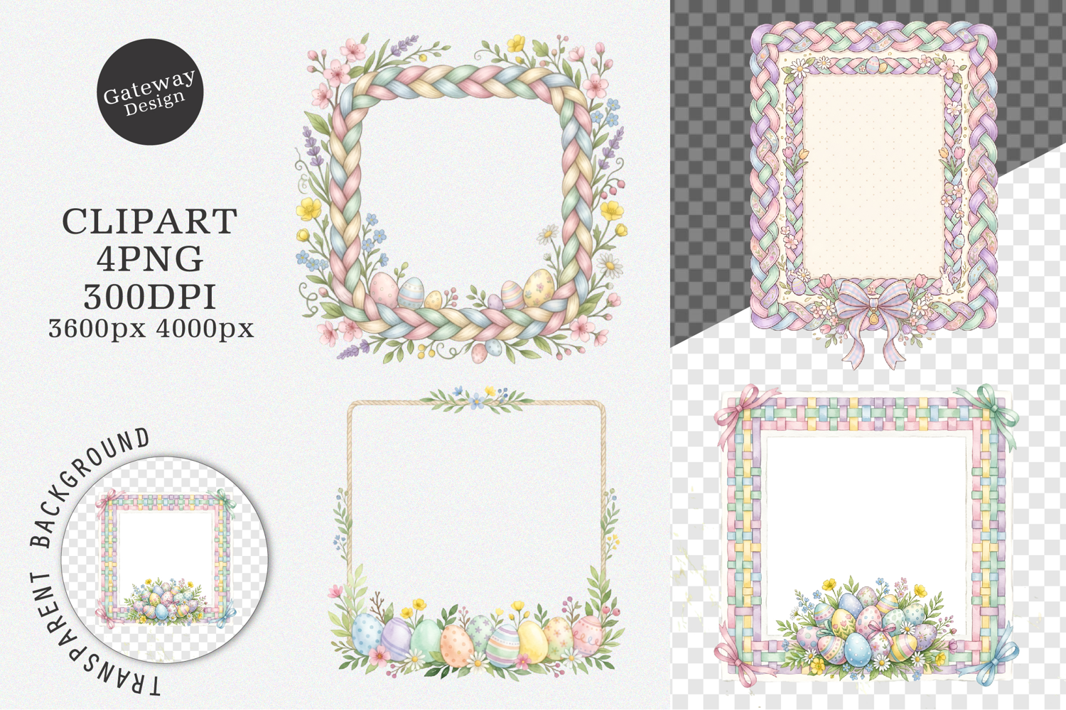 Watercolor Easter Frame Clipart product image 1