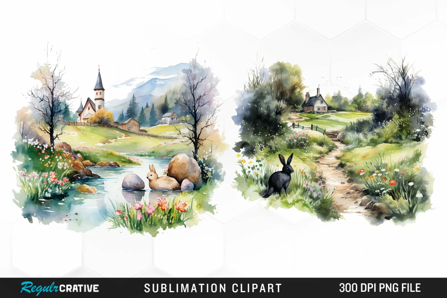 Watercolor Easter Landscapes Clipart product image 1