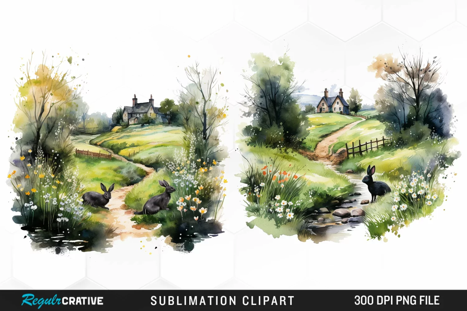 Watercolor Easter Landscapes Clipart product image 1