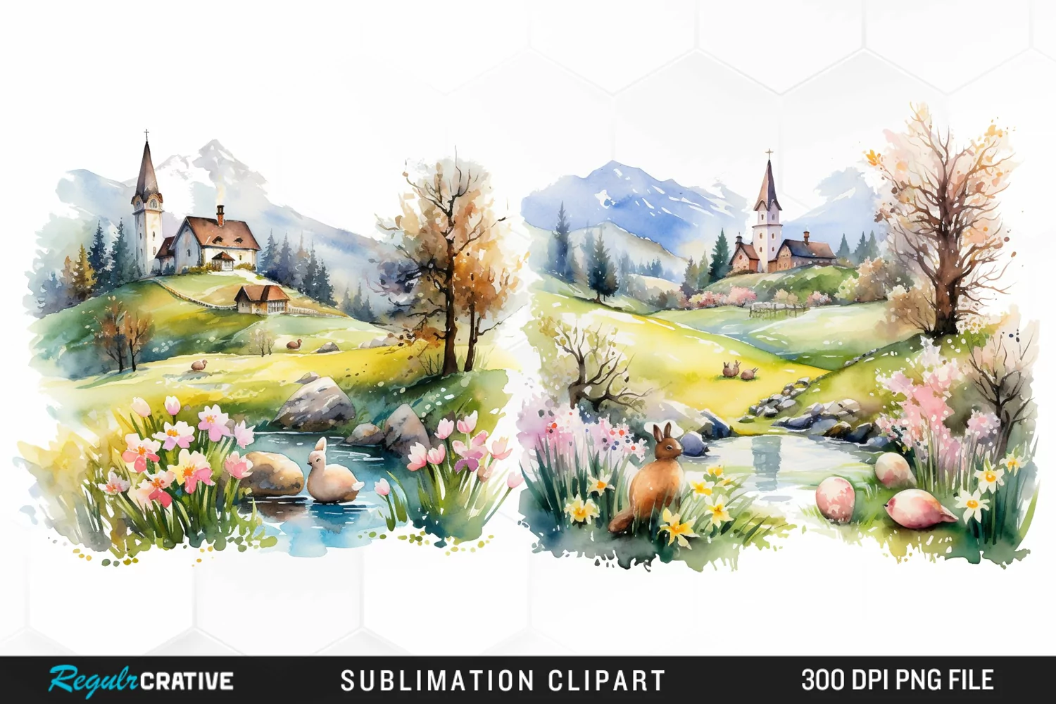 Watercolor Easter Landscapes Clipart product image 1