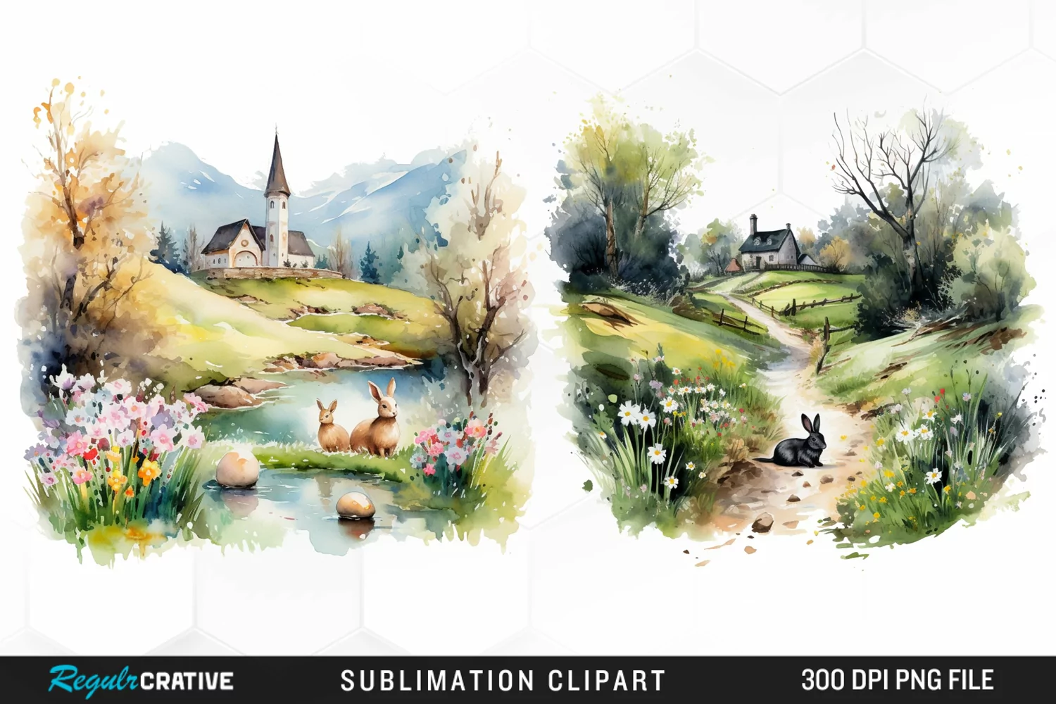 Watercolor Easter Landscapes Clipart product image 1