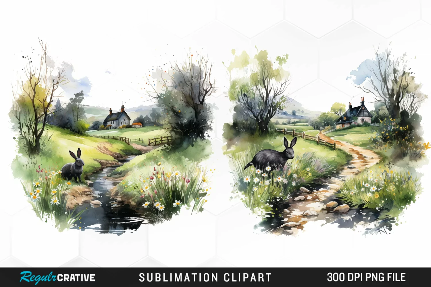 Watercolor Easter Landscapes Clipart product image 1