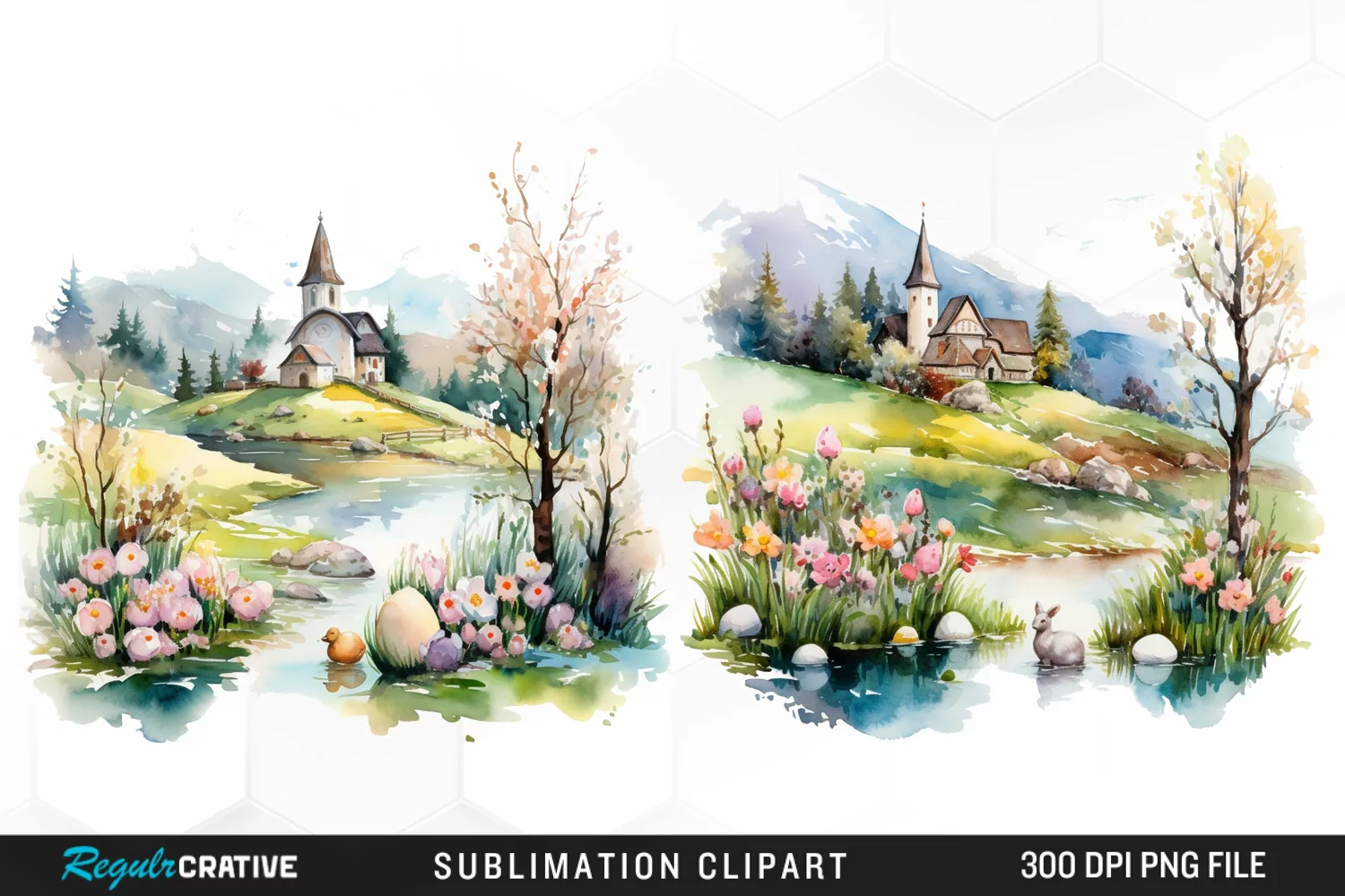 Watercolor Easter Landscapes Clipart product image 1