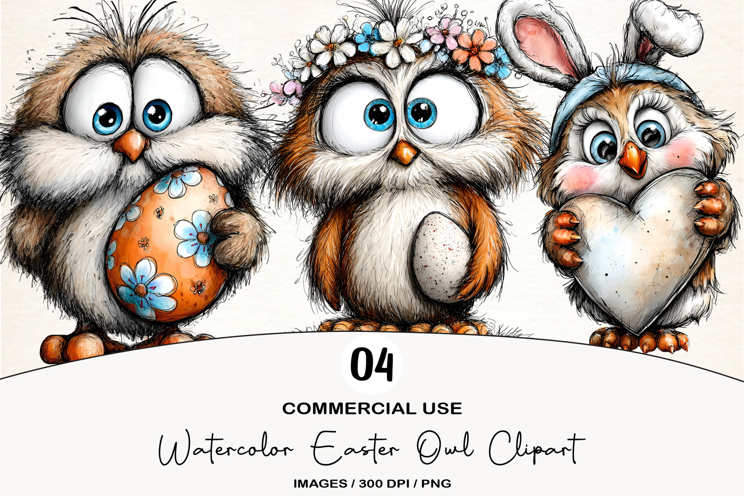 Watercolor Easter Owl Clipart product image 1
