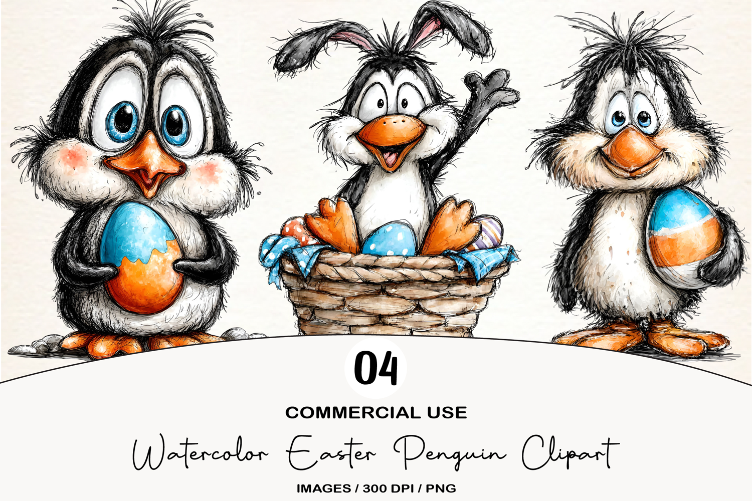 Watercolor Easter Penguin Clipart product image 1