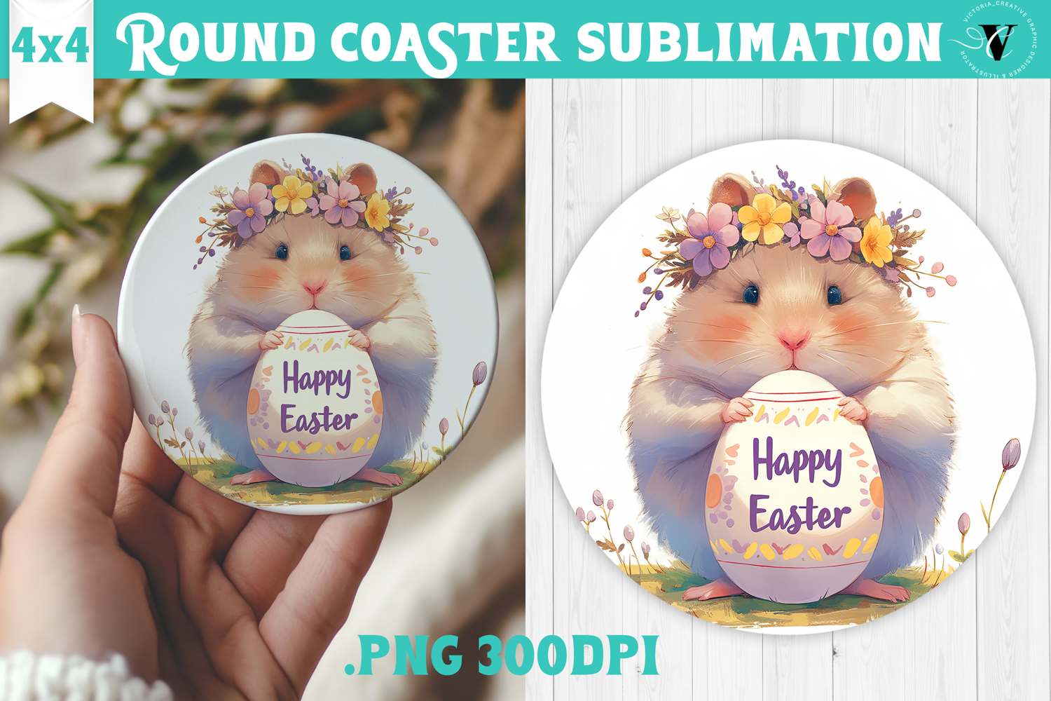 Easter Round Coaster | Watercolor Hamster | Happy Easter product image 1