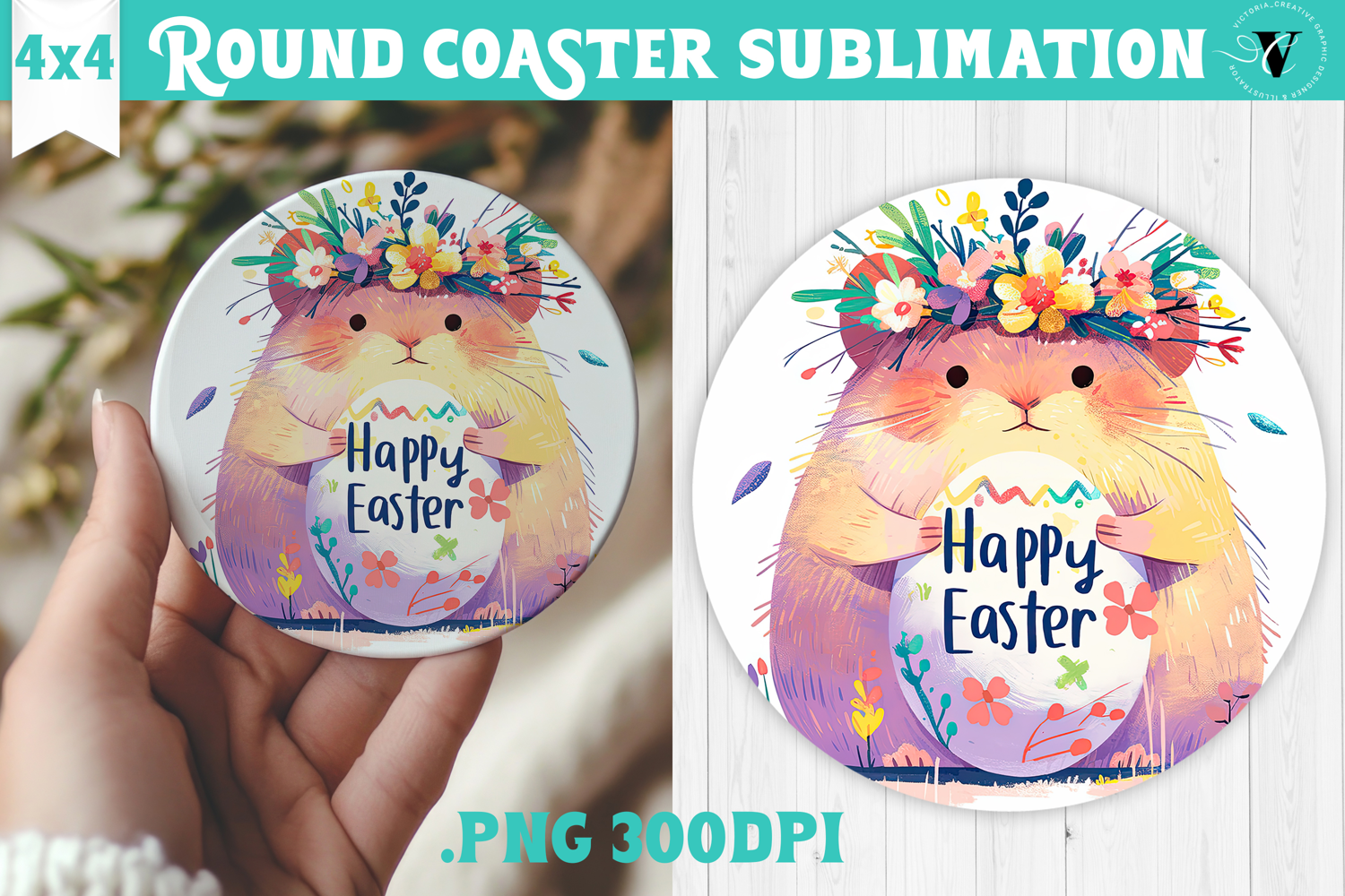 Easter Round Coaster | Watercolor Hamster | Happy Easter product image 1