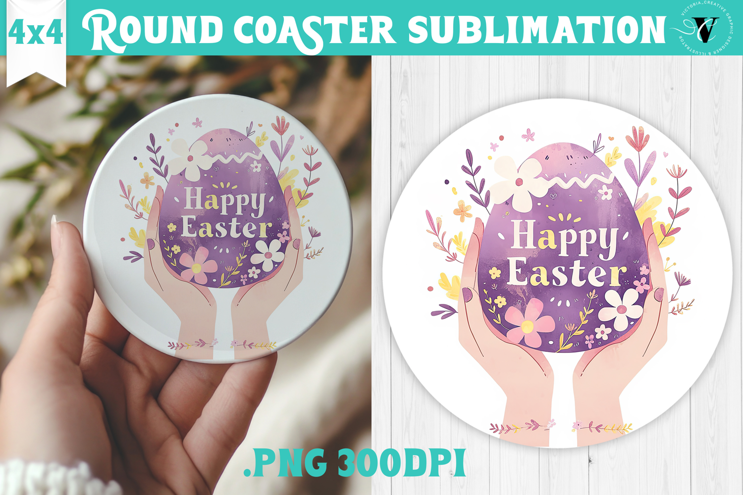 Easter Round Coaster | Watercolor Egg | Happy Easter product image 1