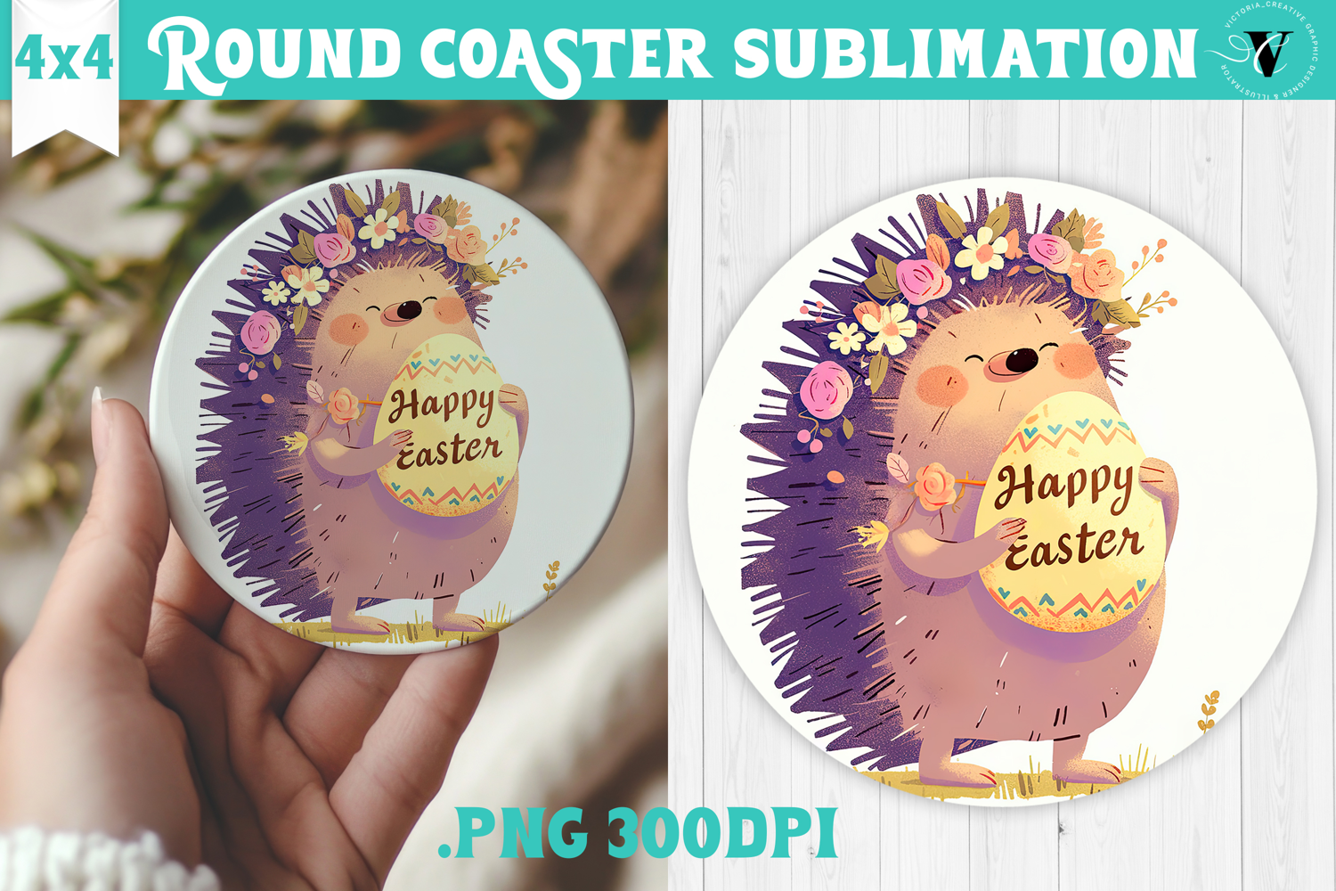 Easter Round Coaster | Watercolor Hedgehog | Happy Easter product image 1