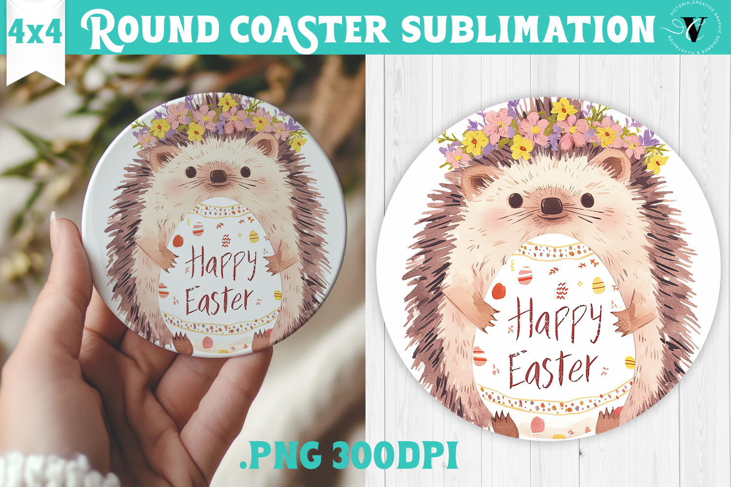 Easter Round Coaster | Watercolor Hedgehog | Happy Easter product image 1