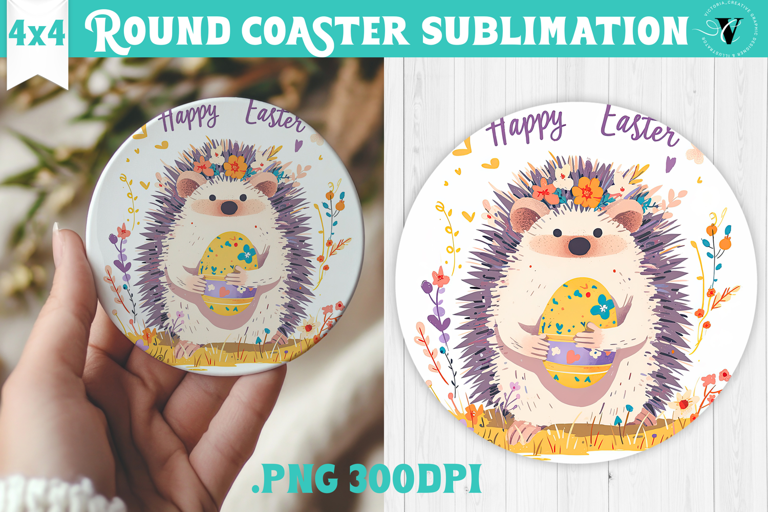 Easter Round Coaster | Watercolor Hedgehog | Happy Easter product image 1