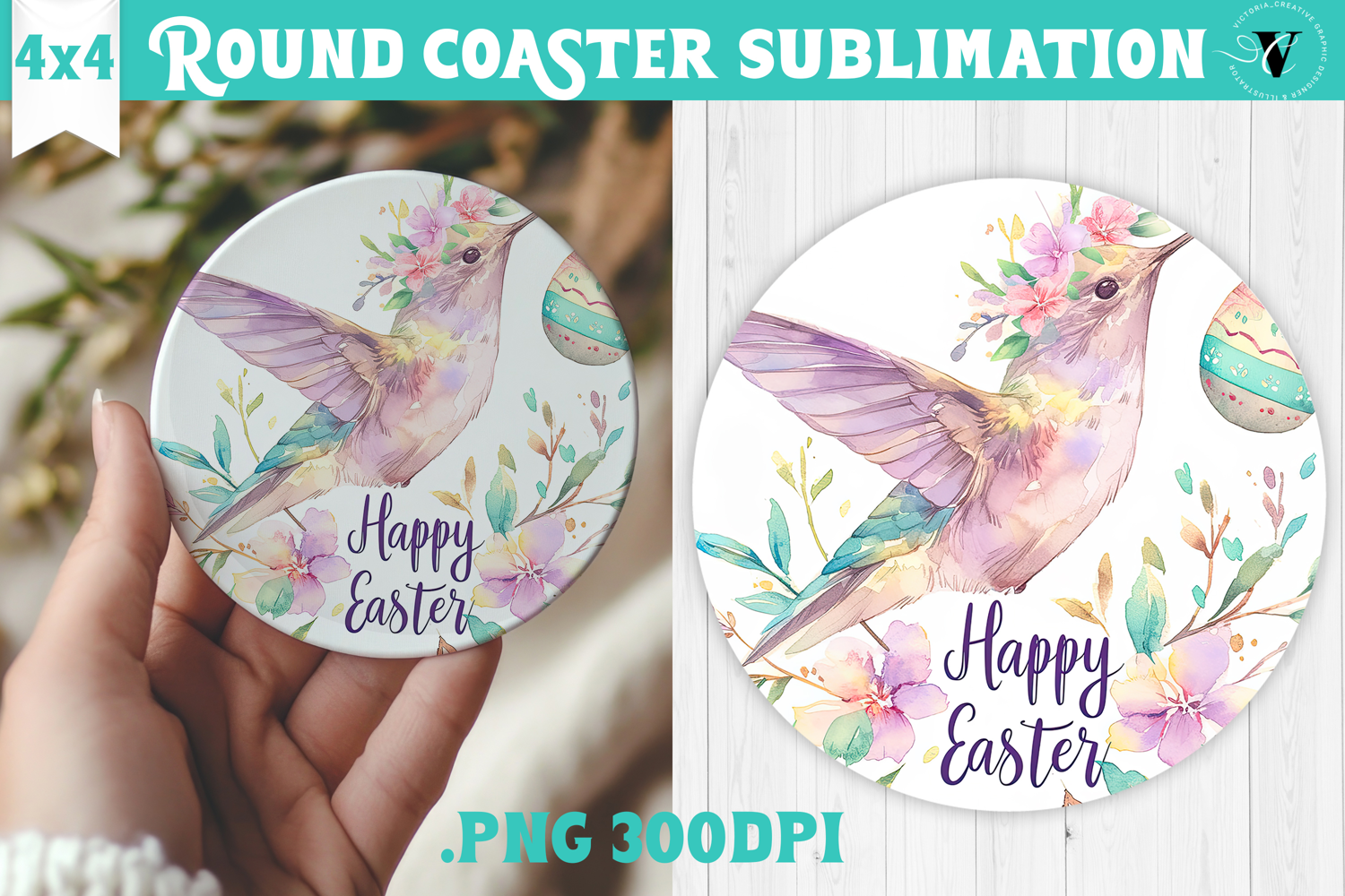 Easter Round Coaster | Watercolor Hummingbird | Happy Easter product image 1