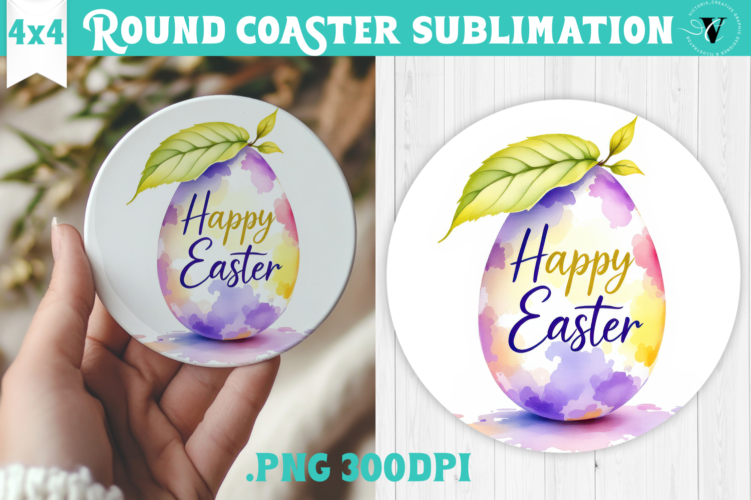 Easter Round Coaster | Watercolor Egg | Happy Easter product image 1