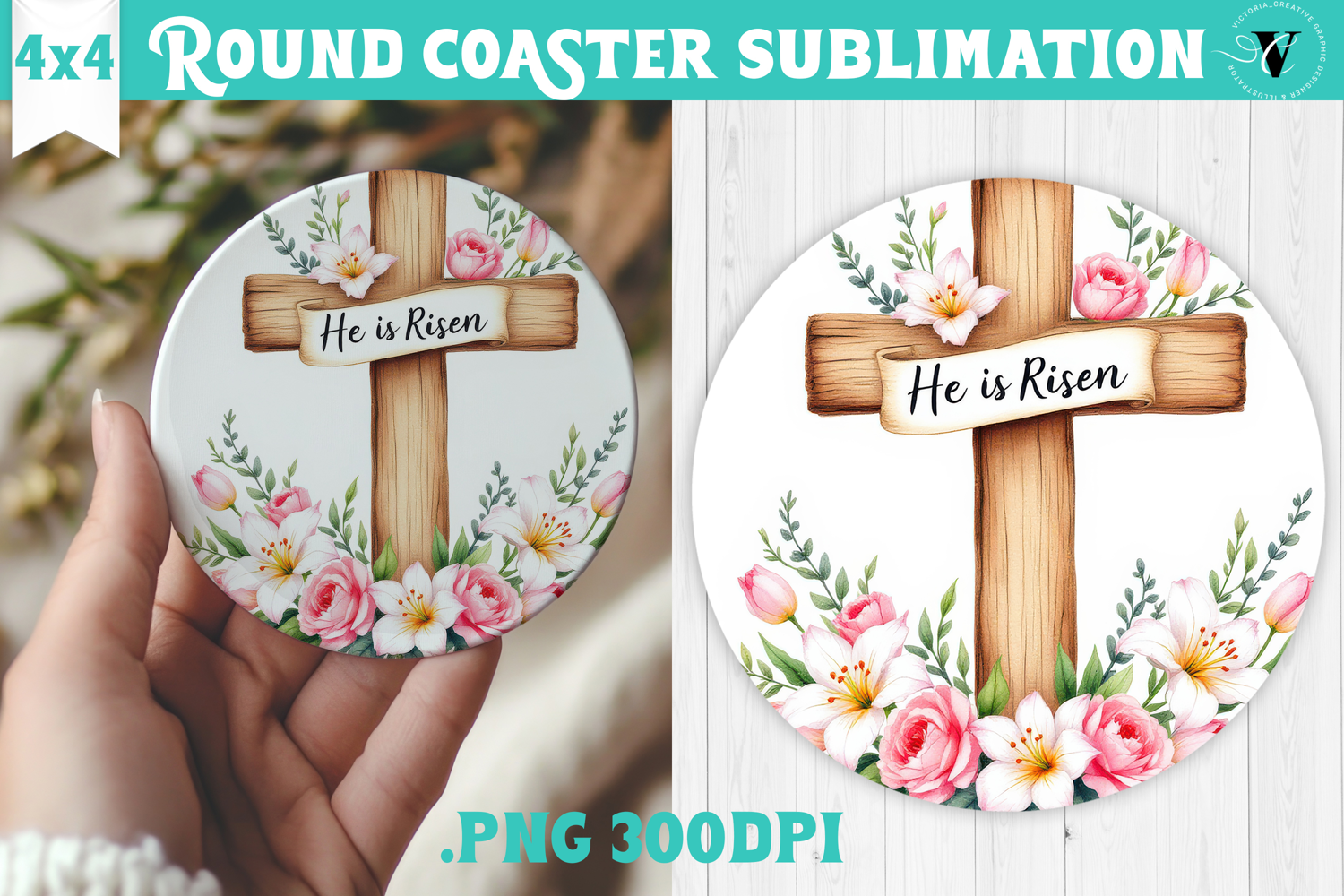Easter Round Coaster | Watercolor Cross | Happy Easter product image 1