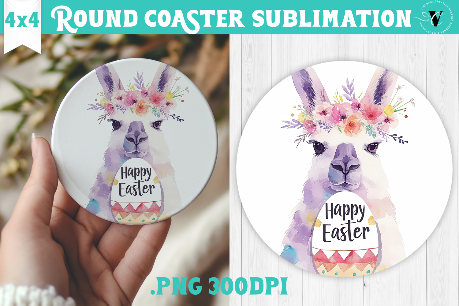 Easter Round Coaster | Watercolor Lama | Happy Easter product image 1
