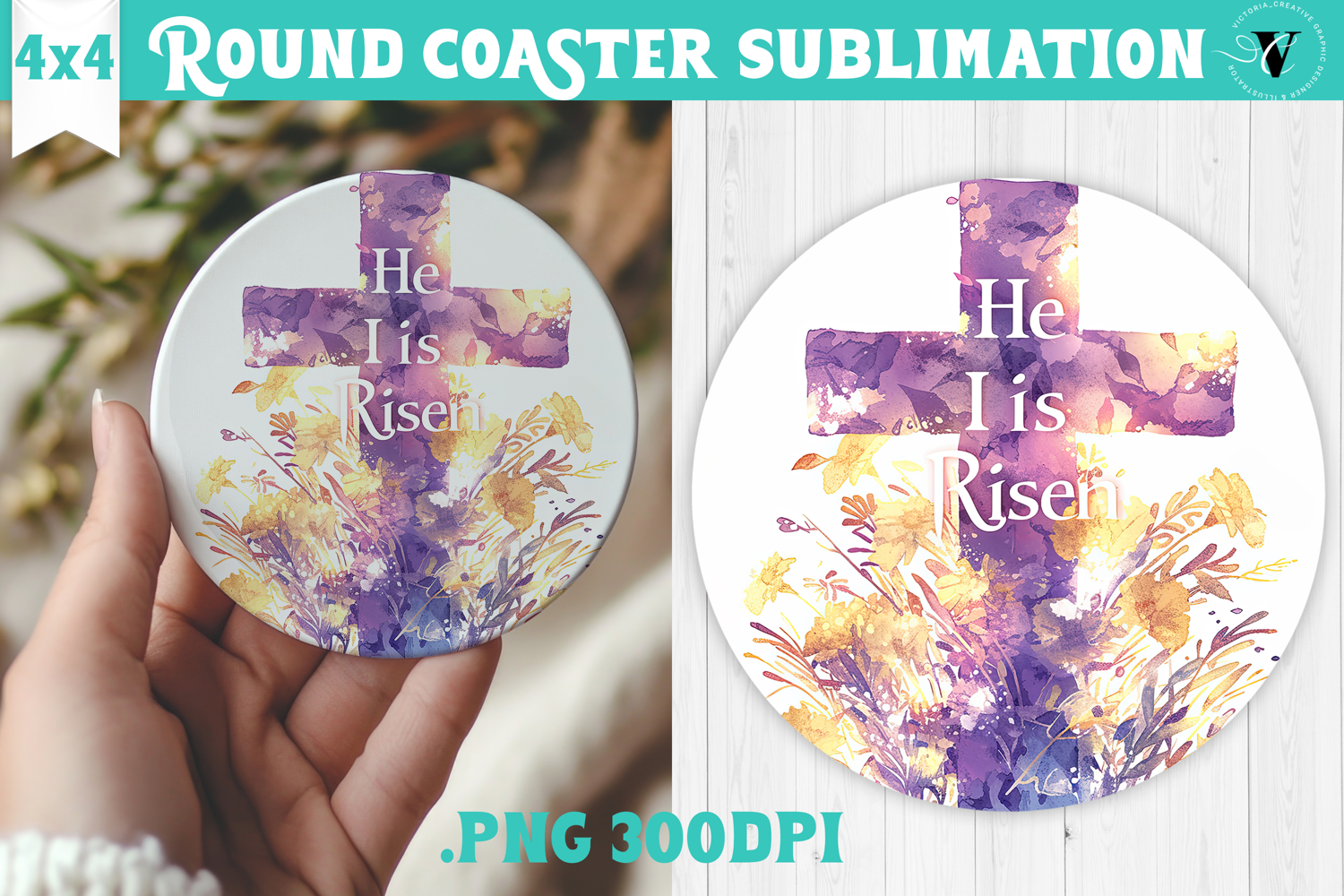 Easter Round Coaster | Watercolor Cross | Happy Easter product image 1