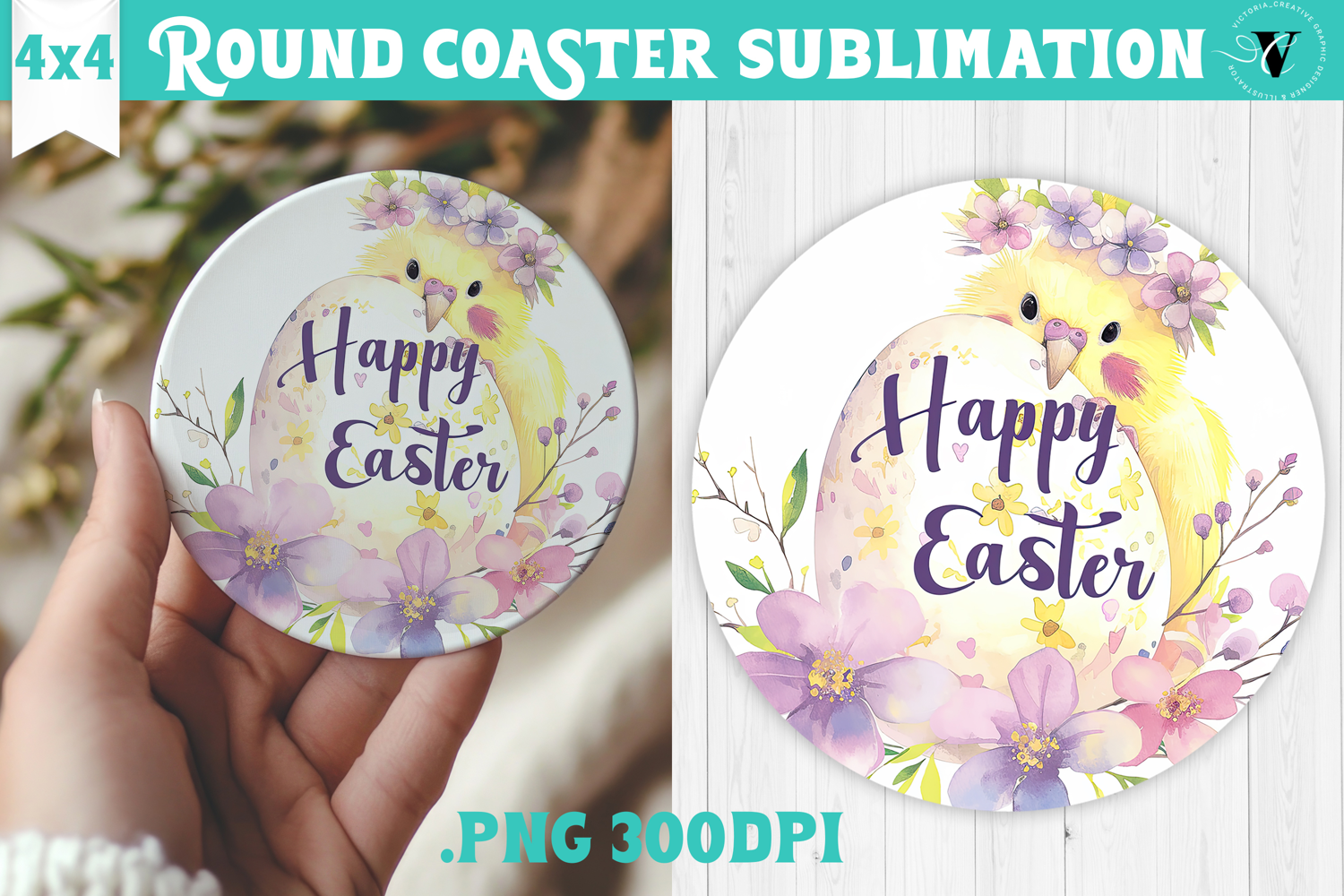 Easter Round Coaster | Watercolor Parrot | Happy Easter product image 1